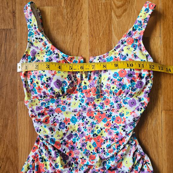 Anne Cole One Piece Swimsuit XS White Floral Ruched Tummy Control Feminine - Picture 5 of 12